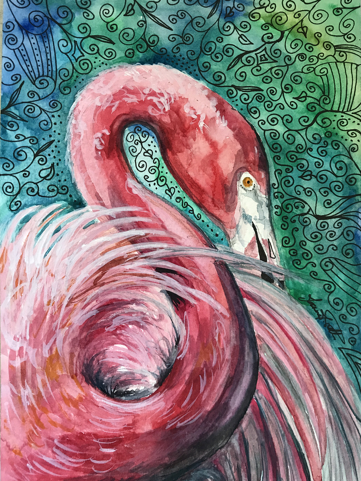 Flamingo Watercolour © JJPotter
